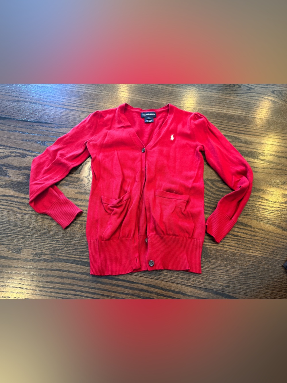 Ralph Lauren Bright Red Cotton V-Neck Button Cardigan
